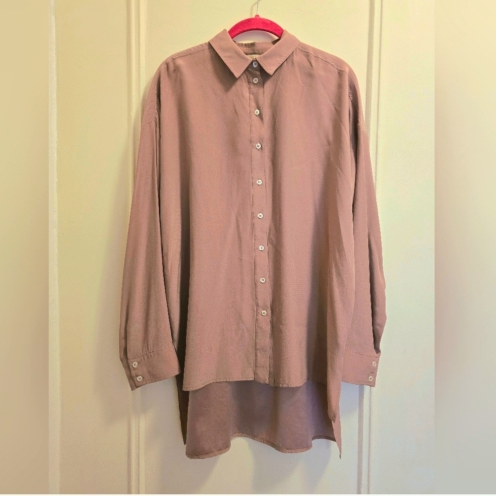 Amanda Uprichard Silk Button-Up Blouse in Mauve Taupe | Size Large